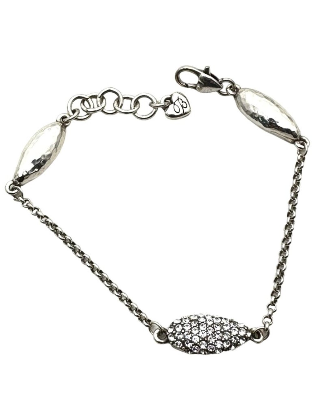 Brighton Womens Bracelet Silver Crystal Hammered Bead 8 Inch